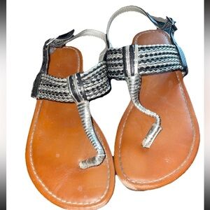 Cat & Jack Braided Straps Buckle Black Silver Brown Sandals Girls Flat Sz 2